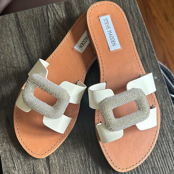 Steve Madden Shoes - Steve Madden Cream Sandals with Sparkling Buckle
